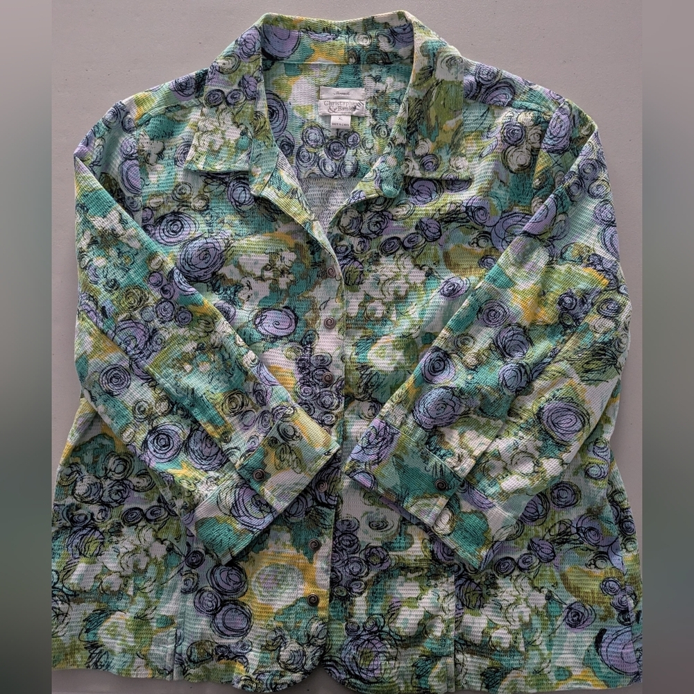 Green floral blouse